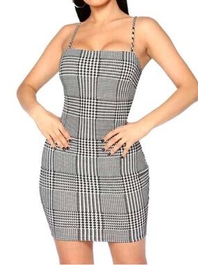 🖤🤍 Houndstooth Bodycon Dress - Black & White